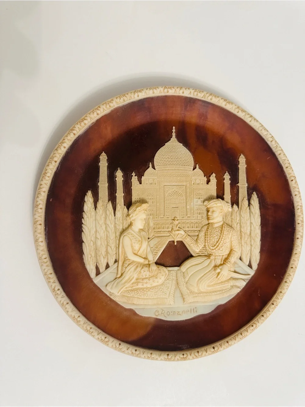 Vintage 1980 Incolay Stone Taj Mahal Lovers Carl Romanelli 10” Collector Plate